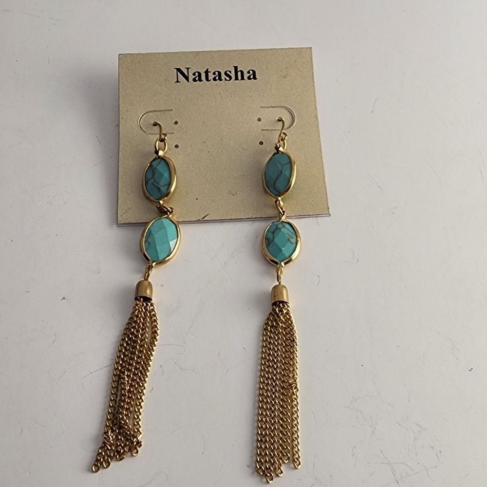 Natasha gold & aqua dangle earrings